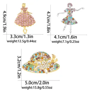 Elegant rhinestone dancer and sun hat brooches set in colorful alloy for women