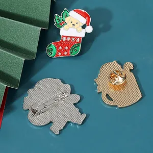 Christmas golden retriever puppy in a red stocking enamel pin with butterfly clasp backing