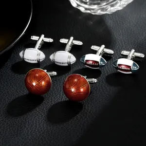 Sports Theme Men Cufflinks Alloy Enamel Basketball American Football Rugby Design French Shirt Cufflinks Business Accessory Gift
