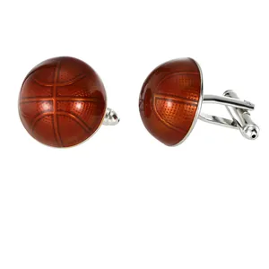 Pair of orange basketball cufflinks with silver metal base for men shirts