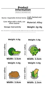 Macro view of creative animal enamel pins with exact size and weight dimensions