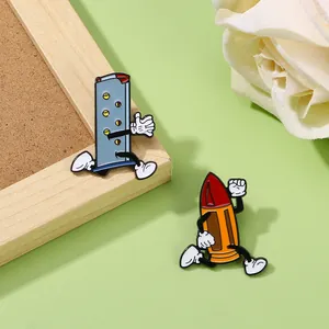 Cartoon Anthropomorphic Bullet And Magazine Enamel Pins Creative Running Character Alloy Brooch Set For Backpack Clothing Decoration