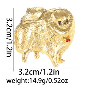 Vue détaillée de la broche Loulou de Poméranie avec gemme rouge et dimensions 3,2cm et 14,9g
