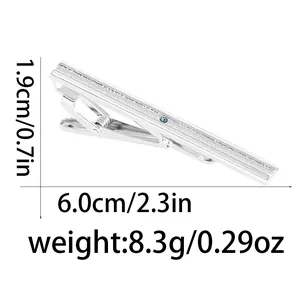 Detailed dimensions of silver tie clip with blue stone, 6.0cm length and 8.3g weight