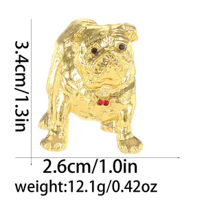 Spécifications détaillées de la broche bouledogue en métal doré avec dimensions exactes