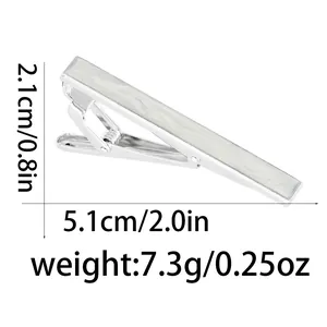Silver business tie clip with white shell inlay showing 5.1cm length and 2.1cm height