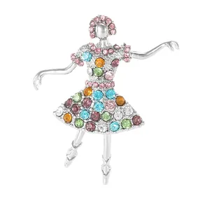 Sparkling ballerina brooch with colorful rhinestones in an elegant dancing pose