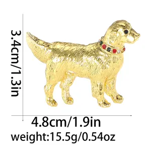 Dimensions détaillées de la broche Golden Retriever avec strass colorés sur collier