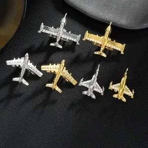 Broche Avion en Alliage avec Strass Or Argent Avion de Chasse Avion Civil Épingle de Revers Femme Homme Accessoires de Vêtement