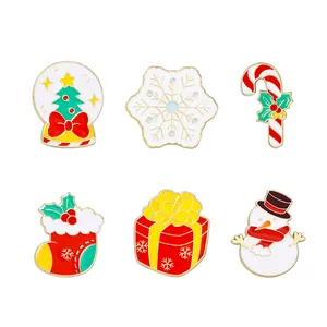 Set di 6 spille natalizie in smalto con pupazzo di neve confezione regalo e fiocchi