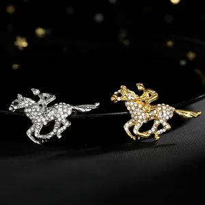 Elegant gold and silver equestrian horse brooches set with sparkling rhinestones