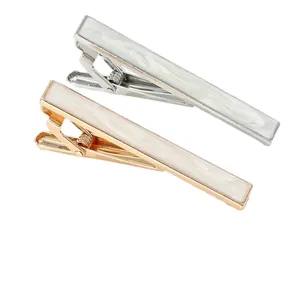 Business tie clip set for men featuring high-quality white mother of pearl inlay