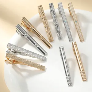 Men Business Alloy Tie Clip Gold Silver Metal Necktie Bar Engraved Geometric Pattern Formal Wedding Suits Accessories Jewelry Gift For Men