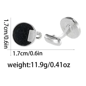 Boutons de manchette en argent avec onyx noir et détails de rayures texturées