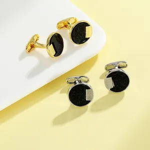 Boutons de Manchette de Chemise Française Homme Ronds Alliage Motif Ciel Étoilé Noir Plaqué Or Argent Affaires Mariage Cadeau