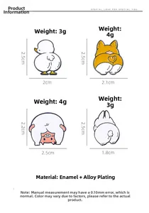 Detailed view of cute enamel animal brooches with size and weight specifications