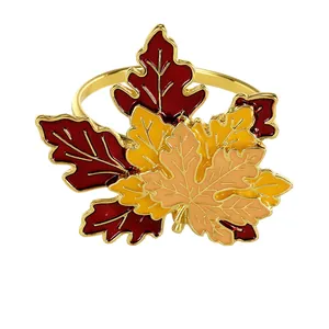 Three-layered maple leaf napkin ring with golden edges for autumn table decor