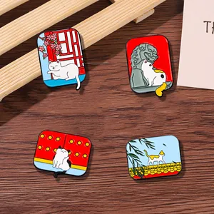 Chinese Style Cat Forbidden City Enamel Pin Brooch Alloy Cute Animal Kitty Badge For Backpack Clothes Accessories Women Men Gift