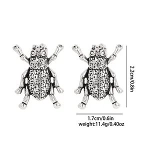 Detailed size chart for vintage silver beetle cufflinks showing 2.2cm height and 1.7cm width