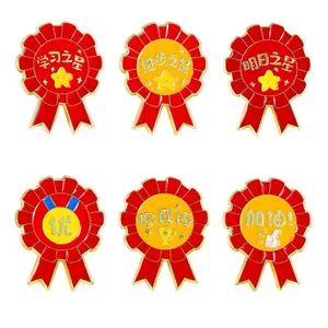 Set mit 6 roten Belohnungsbändern für Schüler mit goldenen Motivationsmedaillen