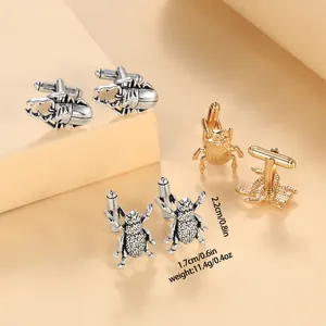 Golden and silver beetle shirt cufflinks set with size and weight details for men