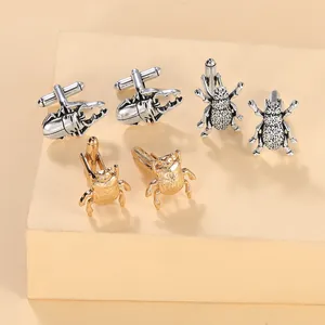 Vintage Alloy Beetle Cufflinks For Men Business Wedding Shirt Accessories Gold Silver Oxidized Stag Beetle Insect Shape Cuff Links