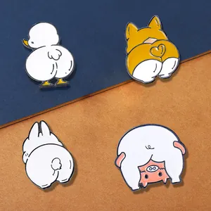 Cute Cartoon Animal Butt Enamel Pins Corgi Duck Pig Rabbit Badge For Student Backpack Hat Alloy Clothes Fashion Brooches