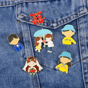 Cartoon Enamel Brooch Pin Alloy Romantic Wedding Couple Xi Character Badge Pin For Clothing Bag Decoration Jewelry Gift