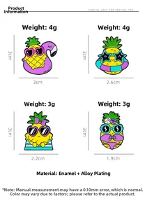Especificaciones de tamaño para pines de esmalte de piña con motivos de vacaciones de verano