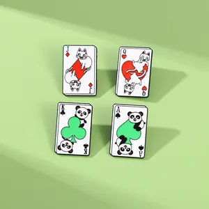 Creative Cartoon Animal Poker Card Enamel Brooches Cute Cat Panda J Q K A Alloy Badge Pin Jewelry For Clothing Backpack Gift