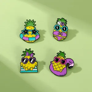 Mignonne Broche en Émail Ananas de Dessin Animé Alliage Goutte d'Huile Fruit Badge Style de Plage d'Été Vêtements Bijoux Accessoires Femmes Hommes