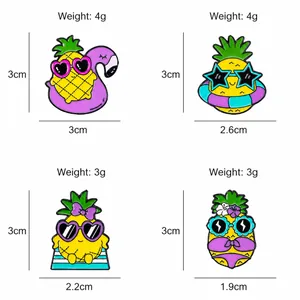 Set of four cute cartoon pineapple enamel pins with summer beach themes and varied designs