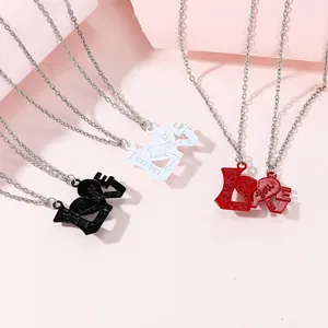 Matching heart pendant necklaces for couples with Forever Love engraving in three colors