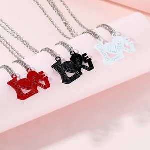 Couple Matching Necklace Set With Heart Puzzle Pendant LOVE Letter Engraved Zinc Alloy Forever Love You Chain Necklaces For Lovers