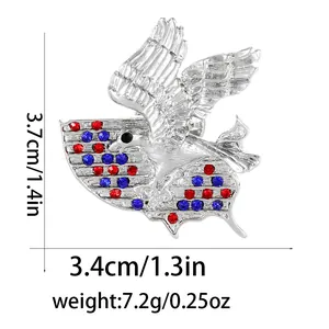 Detail view of eagle brooch with red and blue rhinestones including dimensions