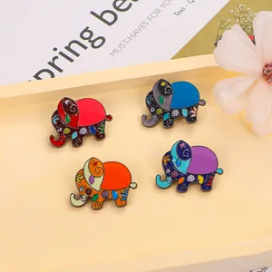 Broche Éléphant Bohême en Alliage Style Ethnique Floral Émail Goutte d'Huile Épinglette pour Sac à Dos Vêtements Décor Unisexe