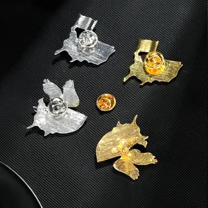 Vintage eagle emblem pins in gold and silver plating with map shape and butterfly clutch