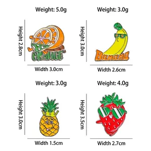 Lot de 4 épinglettes en émail aux fruits mignons dont orange banane ananas et fraise