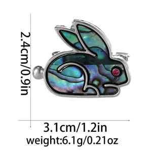Hasen-Brosche 2,4x3,1cm mit buntem Muschel-Inlay und pinkfarbenem Strassstein-Auge