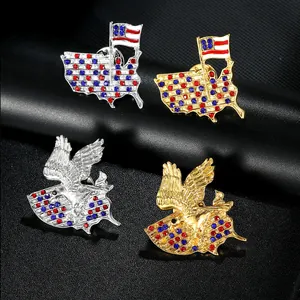 Patriotic USA Map Eagle Brooch Alloy Rhinestone American Flag Pins July 4th Independence Day Veterans Day Jewelry Gifts For Men Women