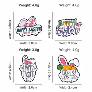 Easter enamel pins set featuring bunny ears and colorful eggs in white zinc alloy