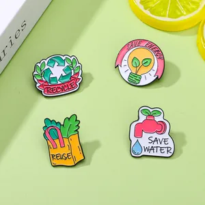 Lot de Broches en Émail Écologiques Save Energy Recycle Reuse Save Water Badge en Alliage pour Décoration de Vêtements Sac à Dos
