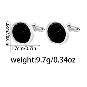 Boutons de manchette en argent poli avec incrustation de pierre noire pour hommes