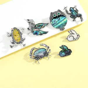 Retro-Tierbroschen mit buntem Abalone-Muschel-Inlay und Vintage-Silber-Finish