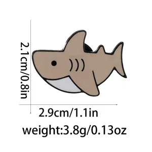 Detailed size specifications for the cute shark enamel pin showing height and width