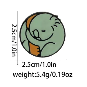 Detail view of round cartoon koala enamel pin with size and weight measurement specs