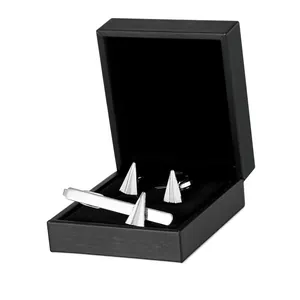 Silbernes Papierflieger Krawattenklammer und Manschettenknöpfe Set in schwarzer Box