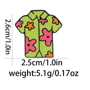 Detail view of a green floral shirt enamel pin with dimensions 1.0 inch for backpack decor