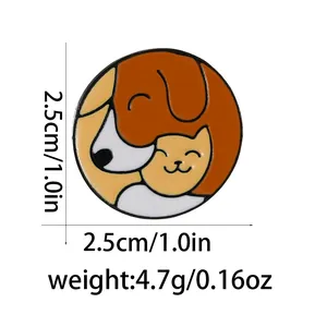 Detailed view of round animal enamel pin showing dimensions 2.5cm and weight 4.7g