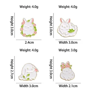 Set of four cute cartoon white rabbit enamel pins made of lacquer alloy for accessories